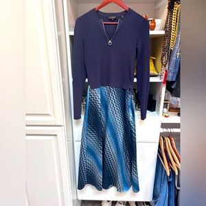 Ted Baker Navy and Blue Long Sleeve Dress